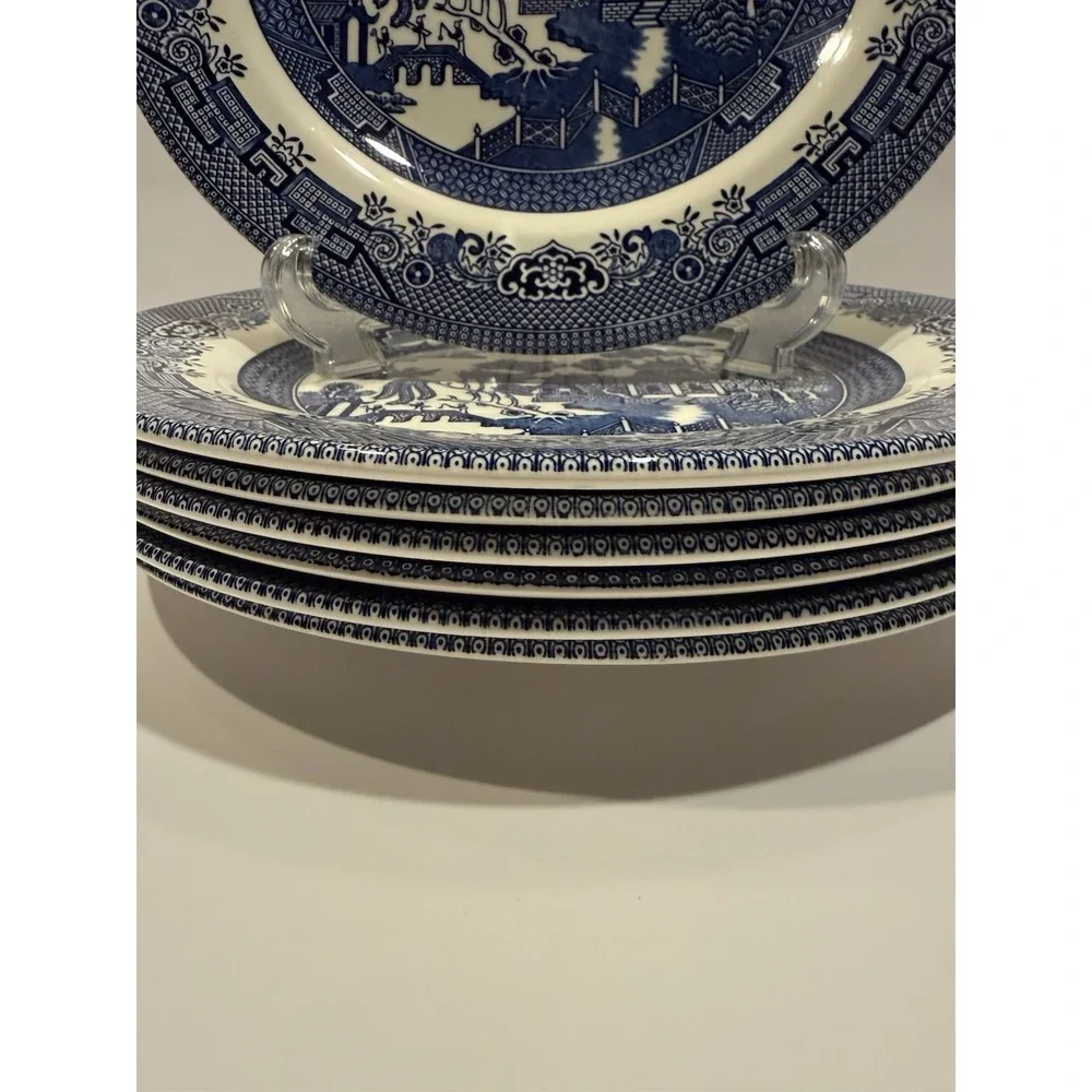 Set of 7 Churchill Blue Willow Dinner Plates 10" England Ironstone - Picture 3 of 10